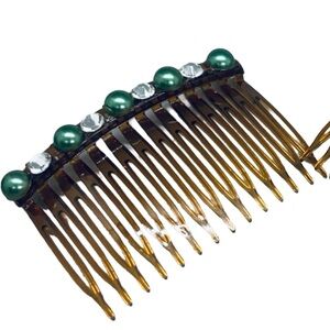 Elegant Green with Crystal Accents Hair Combs 2 pc set